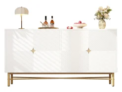Buffet moderno 160×40×82 cm - con 4 puertas - patas de metal - panel de partículas - blanco
