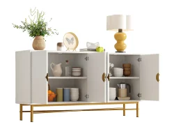 Buffet moderno 160×40×82 cm - con 4 puertas - patas de metal - panel de partículas - blanco