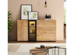 Buffet moderno - con 3 cajones - con LED - Natural + Negro