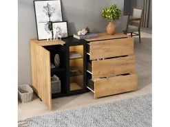 Buffet moderno - con 3 cajones - con LED - Natural + Negro