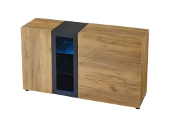 Buffet moderno - con 3 cajones - con LED - Natural + Negro