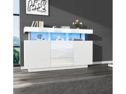 Buffet moderno - con tira luminosa LED de 16 colores - 3 cajones - 2 puertas - blanco