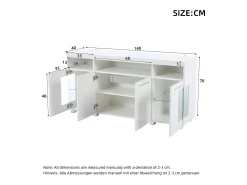 Buffet moderno con LED - 4 puertas y 9 compartimentos de almacenamiento - MDF + vidrio templado transparente - Blanco