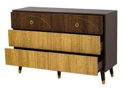 Buffet moderno 120x40x81 cm - 6 cajones - Patas de madera maciza - Acabado bicolor veteado - MDF - Natural