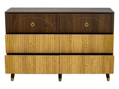 Buffet moderno 120x40x81 cm - 6 cajones - Patas de madera maciza - Acabado bicolor veteado - MDF - Natural