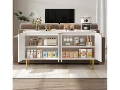 Buffet moderno 140x38x75 cm - 4 puertas - Patas de metal - MDF - Blanco