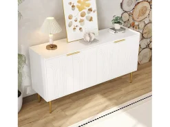 Buffet moderno 140x38x75 cm - 4 puertas - Patas de metal - MDF - Blanco