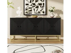 Buffet moderno 160x38x75,5 cm - 6 puertas - Gran espacio de almacenamiento - Paneles de partículas - Negro + dorado