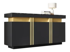 Buffet moderno 140x38x70 cm - 3 puertas - Estantes ajustables - negro