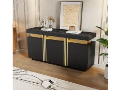 Buffet moderno 140x38x70 cm - 3 puertas - Estantes ajustables - negro