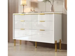 Buffet moderno 120x40x85,5 cm - con 6 cajones - Blanco y dorado