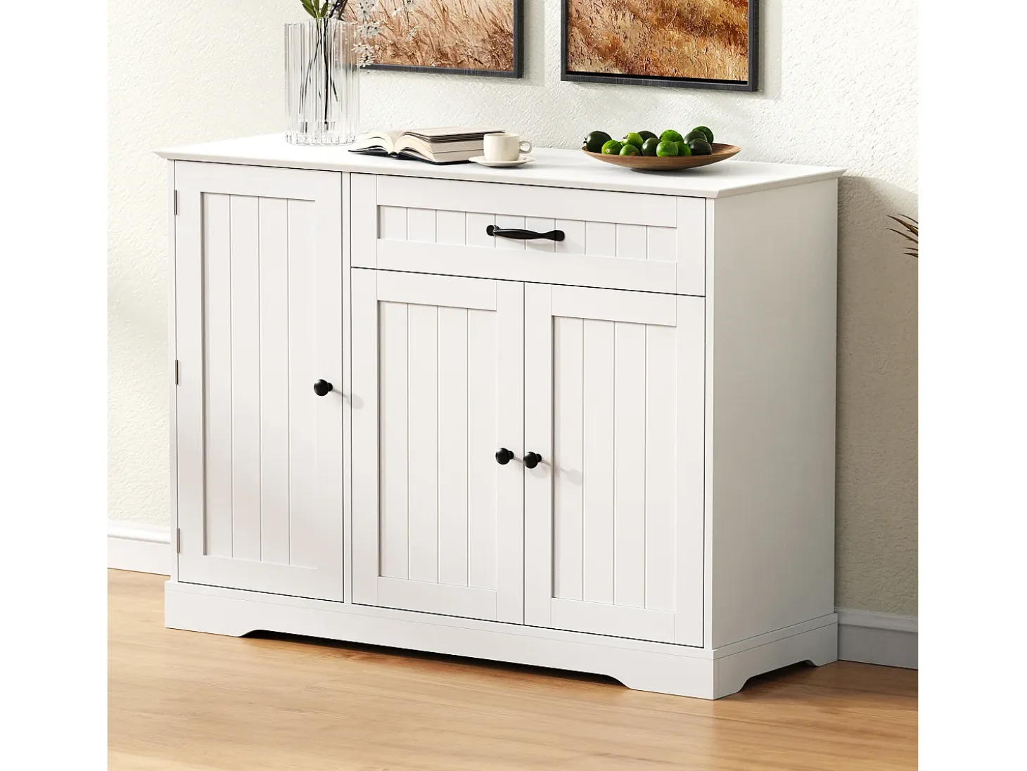 Buffet moderno 107x40x83.4cm - con 3 puertas y 1 cajón - con estantes ajustables - Blanco