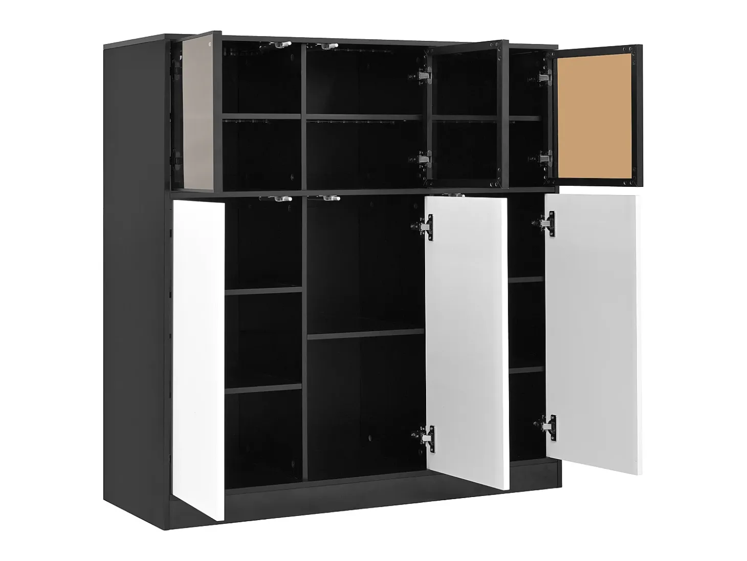 Buffet moderno 100x40x105cm - con 3 puertas de vidrio y 3 puertas blancas - con LED - tablero de partículas - Blanco + Negro