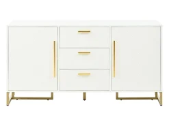 Buffet moderno 145x40x75cm - con 2 puertas y 3 cajones - con estantes ajustables - con diseño de espiga - Blanco