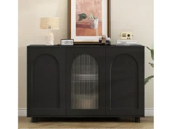 Buffet moderno 120x40x78.5cm - con 3 puertas - con estantes ajustables - motivo en U - Negro