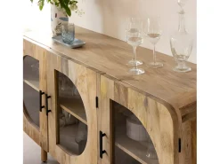 Buffet Nova de madera de mango con vitrinas redondeadas
