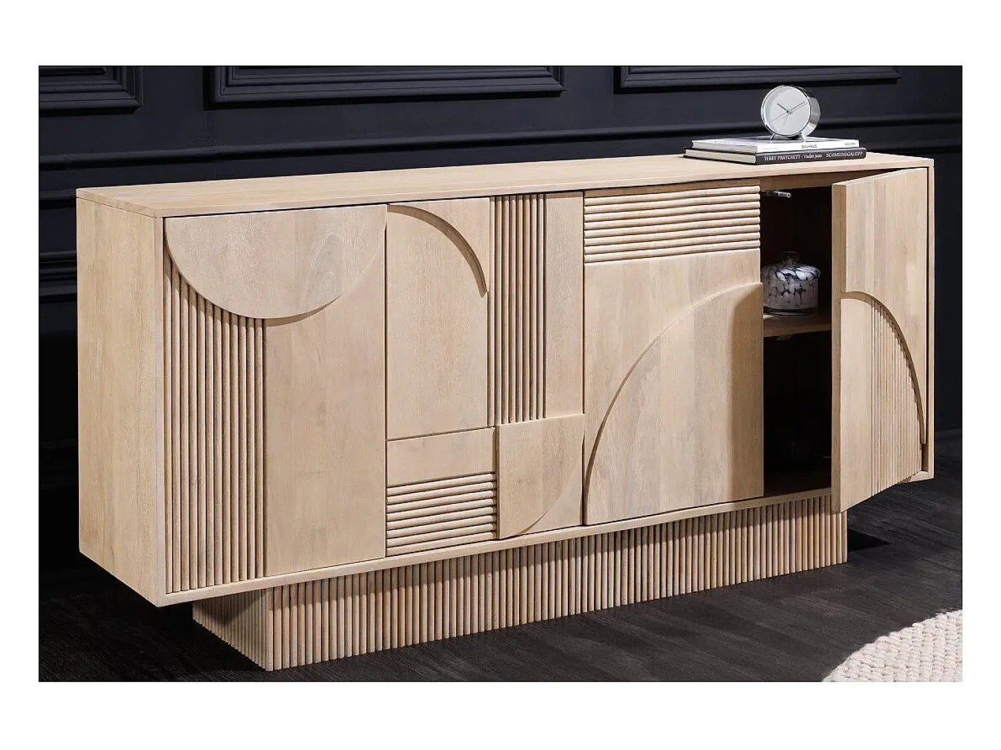 Buffet ORINO 170 cm – Madera maciza de mango blanqueado – Estilo Art Déco