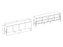 Buffet SALMA 4 puertas Push-to-Open – beige & negro mate, 204×70×40 cm