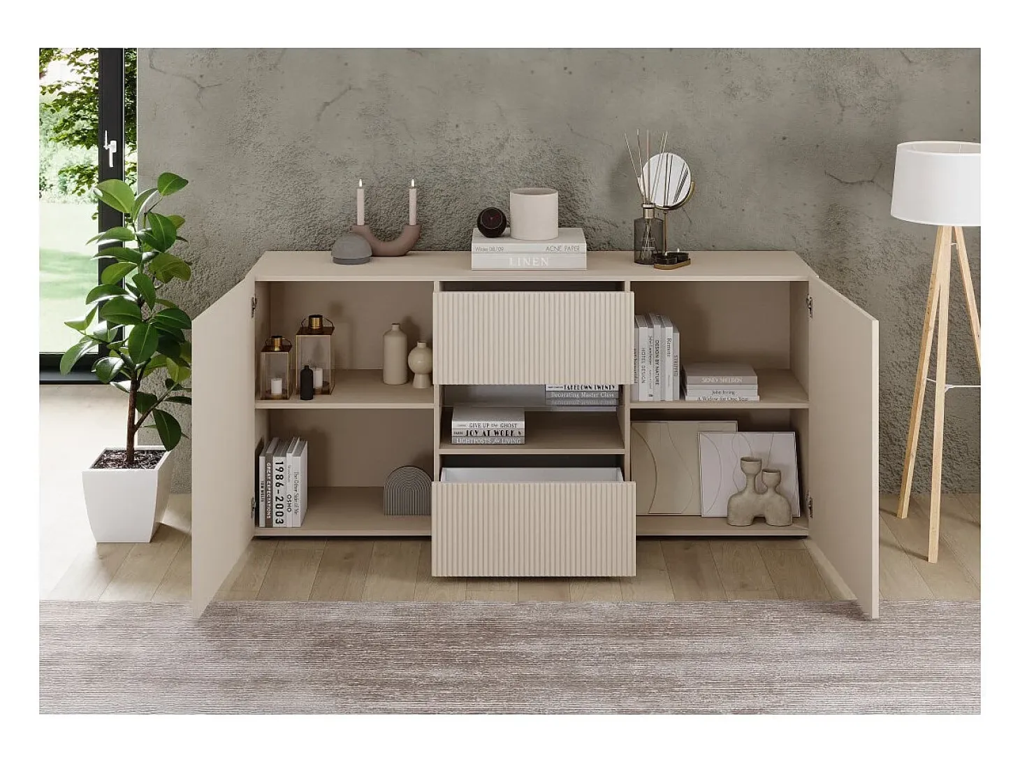 Buffet SCENA – L181 x H84 x P42 cm – 2 puertas + 2 cajones + nicho – Color Cachemira