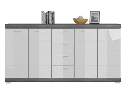 Buffet SCOTT – 4 puertas y 4 cajones – Gris oscuro y blanco – 165x85x37 cm