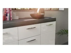 Buffet SCOTT – 4 puertas y 4 cajones – Gris oscuro y blanco – 165x85x37 cm