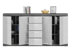 Buffet SCOTT – 4 puertas y 4 cajones – Gris oscuro y blanco – 165x85x37 cm