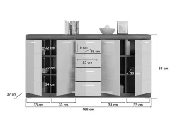 Buffet SCOTT – 4 puertas y 4 cajones – Gris oscuro y blanco – 165x85x37 cm