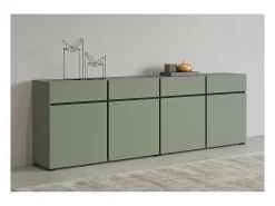 Buffet XL color verde salvia 225cm colección HAVANA. Aparador de diseño con 4 puertas y 4 cajones.
