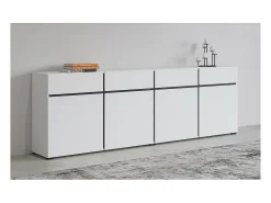 Buffet XL de color blanco y negro 225cm colección HAVANA. Aparador de diseño con 4 puertas y 4 cajones.