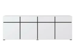Buffet XL de color blanco y negro 225cm colección HAVANA. Aparador de diseño con 4 puertas y 4 cajones.