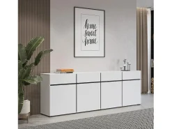 Buffet XL de color blanco y negro 225cm colección HAVANA. Aparador de diseño con 4 puertas y 4 cajones.