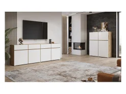 Buffet XL HAVANA – 225 cm – 4 puertas y 4 cajones – Roble y blanco – Diseño moderno sin tiradores