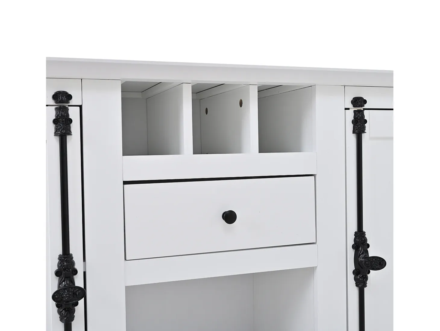 Buffet 130x35x70 cm - 2 puertas y 1 cajón - con portavinos - Espacio de almacenamiento semiabierto - diseño retro - Blanco