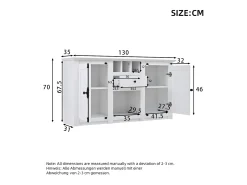 Buffet 130x35x70 cm - 2 puertas y 1 cajón - con portavinos - Espacio de almacenamiento semiabierto - diseño retro - Blanco