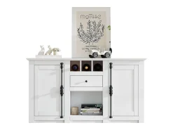 Buffet 130x35x70 cm - 2 puertas y 1 cajón - con portavinos - Espacio de almacenamiento semiabierto - diseño retro - Blanco