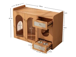 Buffet 120x45x83cm - 2 cuencos para gato - 2 cajones y 2 puertas - natural