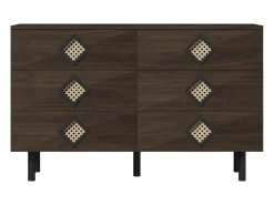 Buffet 120x40x74cm - con 6 cajones - decoración de ratán - Patas de metal - MDF + Tableros de partículas - Marrón