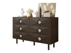 Buffet 120x40x74cm - con 6 cajones - decoración de ratán - Patas de metal - MDF + Tableros de partículas - Marrón