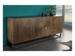 Buffet ZENWOOD 180 cm – Madera maciza tallada círculos concéntricos – 4 puertas