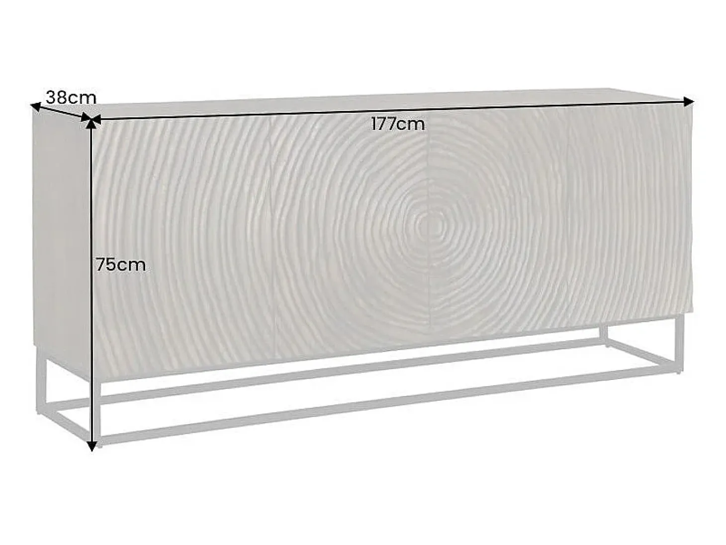 Buffet ZENWOOD 180 cm – Madera maciza tallada círculos concéntricos – 4 puertas