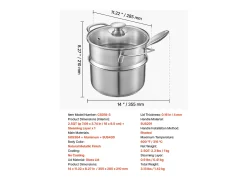 Cacerola SucceBuy en Acero Inoxidable 2,4 L con Cesta de Vapor, Cacerola con Tapa de Vidrio Y Mango Ergonomico, Lavable en Lavavajillas