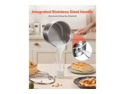 Cacerola SucceBuy en Acero Inoxidable 3,8 L, Cacerola con Tapa de Vidrio Y Mango Ergonomico, Antiadherente, Lavable en Lavavajillas, Utensilio de Cocina
