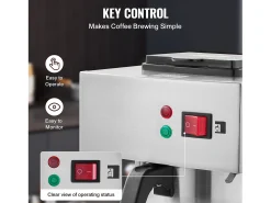 Cafetera de Filtro SucceBuy Comercial 12 Tazas con 3 Jarras y 3 Placas Calefactoras, Toma de Agua Automática para Restaurante, Oficina, Cafetería
