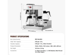 Cafetera de Filtro SucceBuy Comercial 12 Tazas con 3 Jarras y 3 Placas Calefactoras, Toma de Agua Automática para Restaurante, Oficina, Cafetería