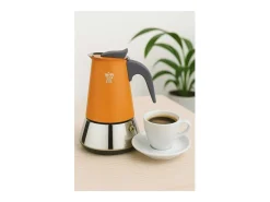 Cafetera Italiana Pezzetti Steelexpress 2 Tazas Acero Inoxidable Naranja Todos los Fuegos Inducción