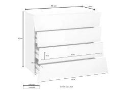 Cajonera cómoda diseño dormitorio 4 cajones blanco brillante Arco Draw