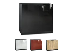 Cajonera Logan, Cómoda con 2 Puertas, negro mate/hormigón oxidado (82 x 78 x 37 cm)