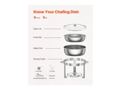 Calentadores de Comida SucceBuy Juego de Calientaplatos Buffet de 4.7 L, Juego de 4 Calientaplatos de Acero Inoxidable con Bandejas Grandes, Calentador Redondo