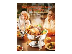 Calentadores de Comida SucceBuy Juego de Calientaplatos Buffet de 4.7 L, Juego de 4 Calientaplatos de Acero Inoxidable con Bandejas Grandes, Calentador Redondo