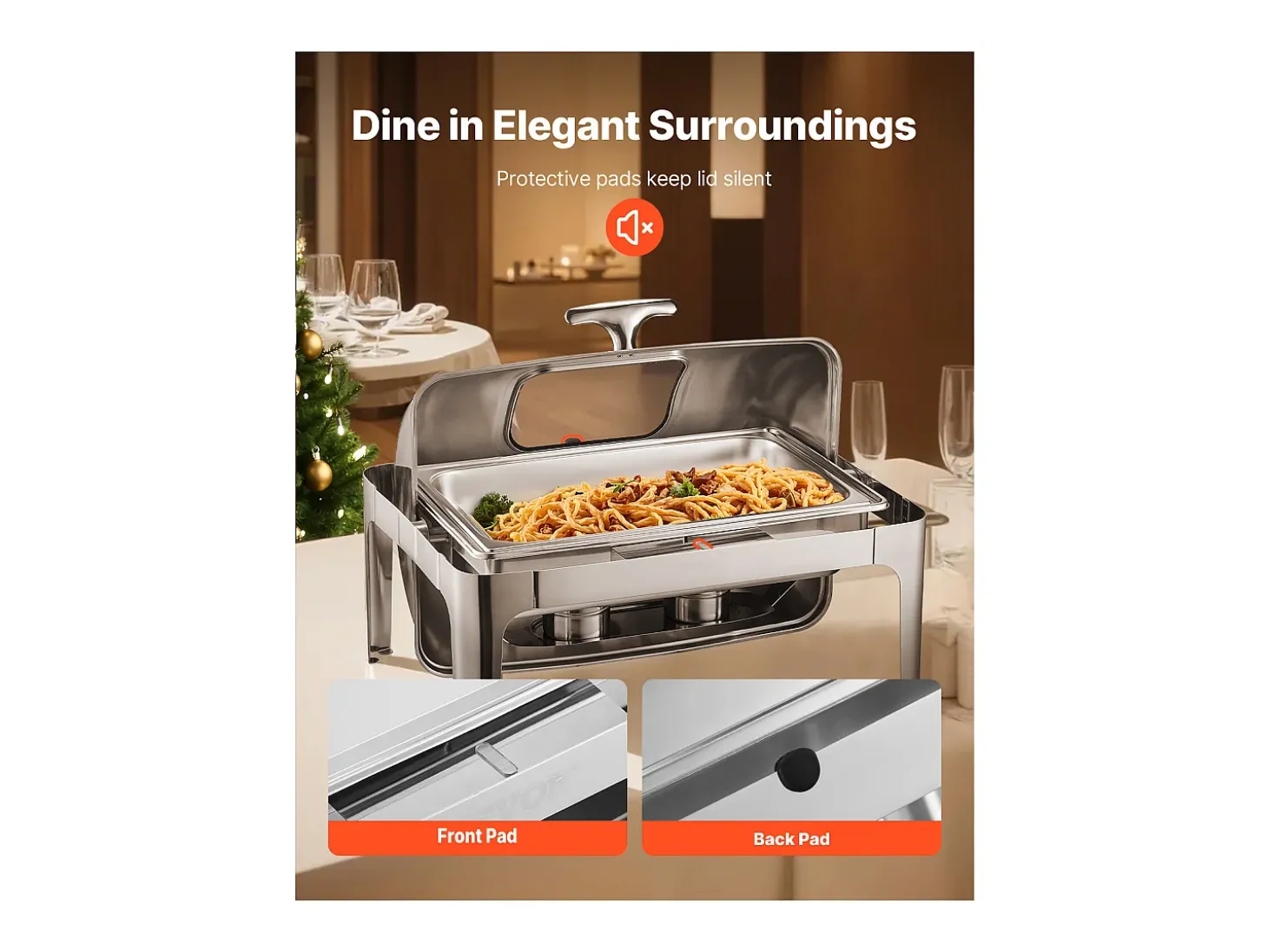 Calentadores de Comida SucceBuy Juego de Calientaplatos Rectangular de Acero Inoxidable de 8.5 L con Tapa Enrollable y 2 Bandejas Medianas